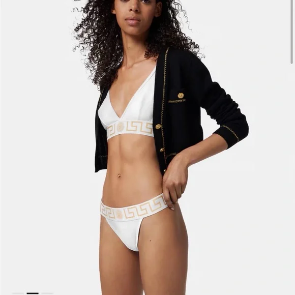 NEW NWT Versace Pink Gold Greca Bra and Thong underwear set sz 2 bralette $$290